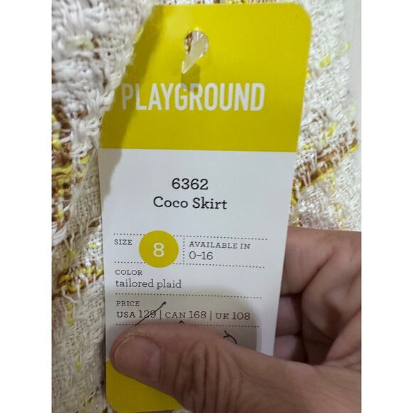 NWT CAbi #6362 Women's Yellow White Tweed Coco Mini Skirt Size 8 - Picture 6 of 8